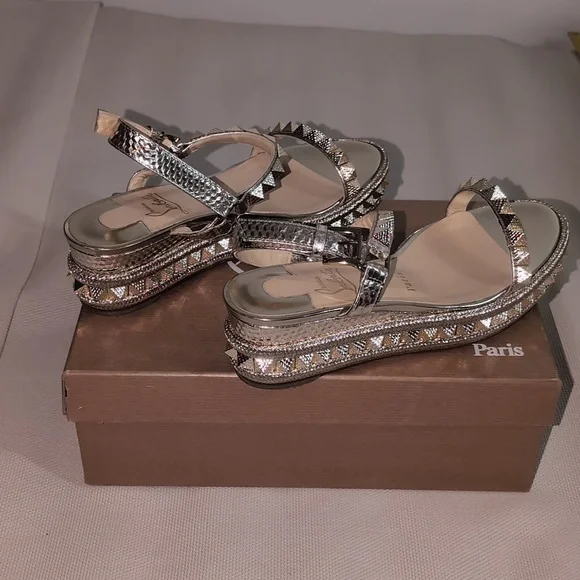 Christian Louboutin Madmonica Spiked Metallic Leather Sandals - Size 37 - Picture 15 of 15